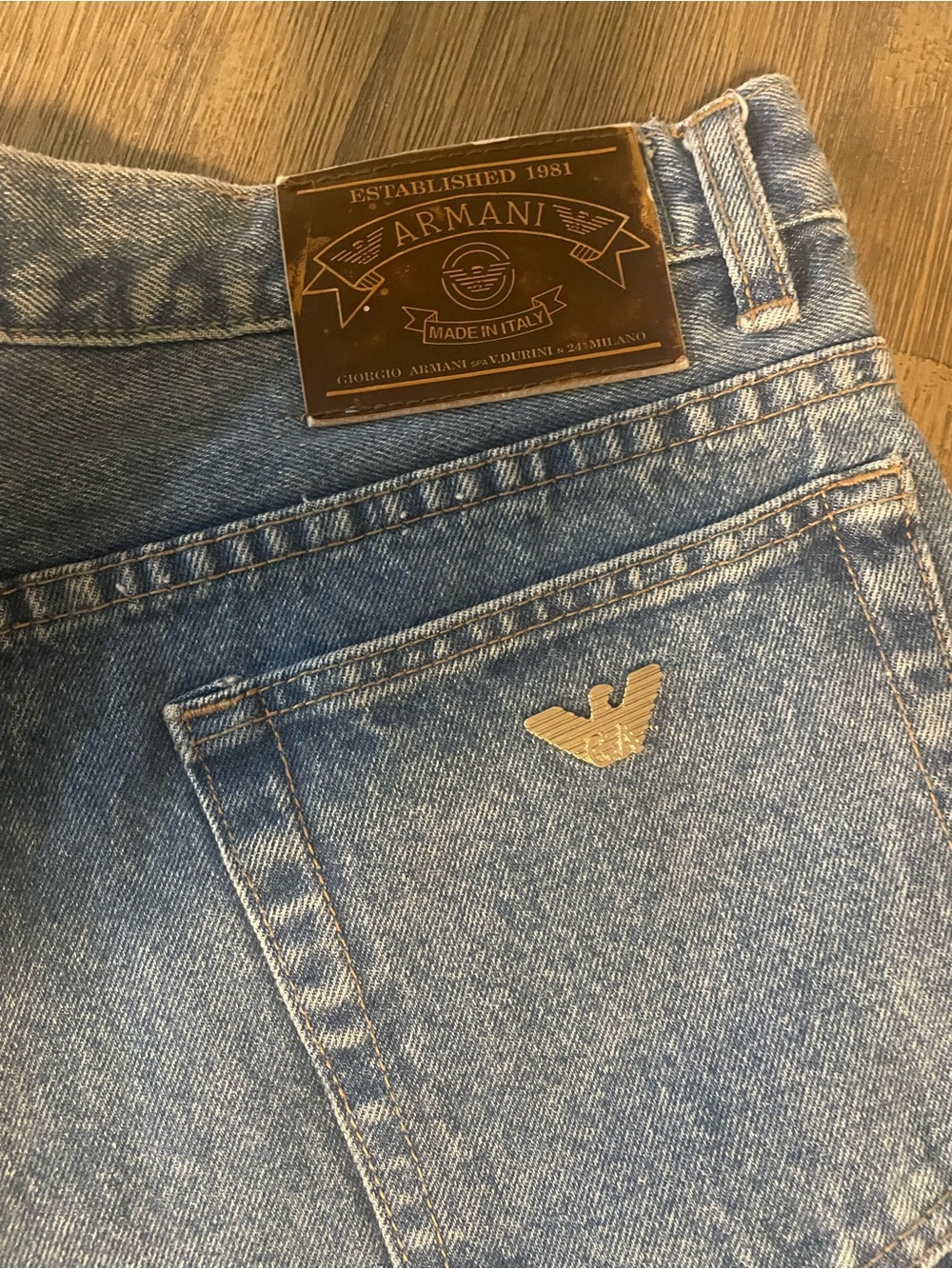 Giorgio Armani Men’s Light Blue Straight Jeans with Gold Logo Plate